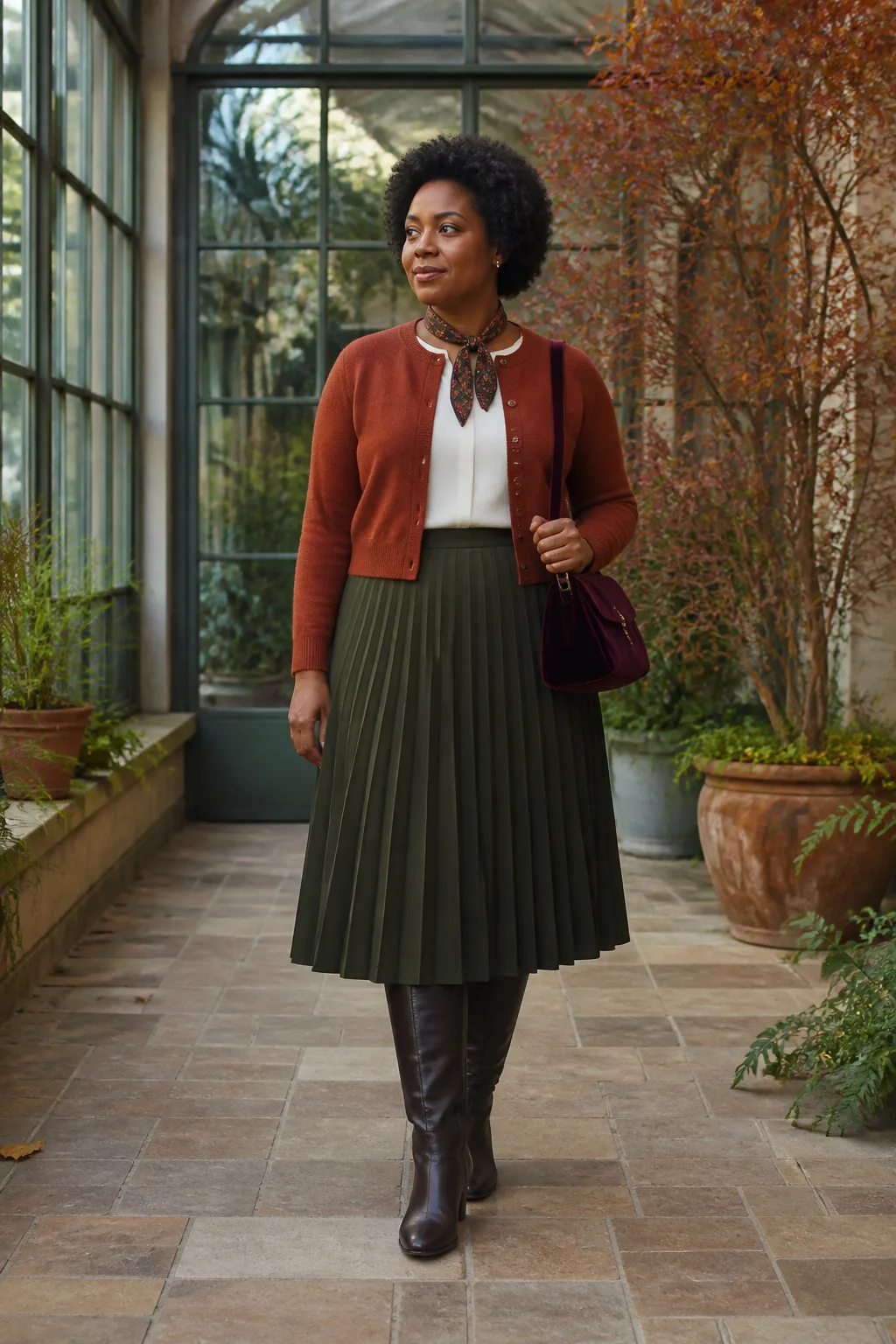 Pleated Skirt with Cropped Cardigan