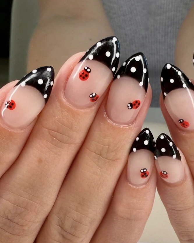 Polka Dot & Ladybug Almond Nail Art