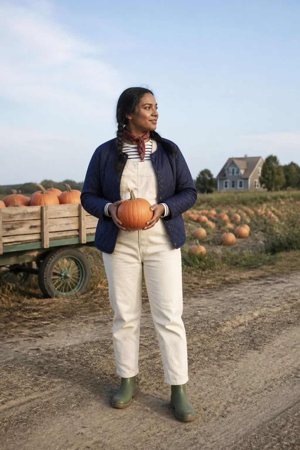 Quilted Barn Jacket with Ecru Overalls