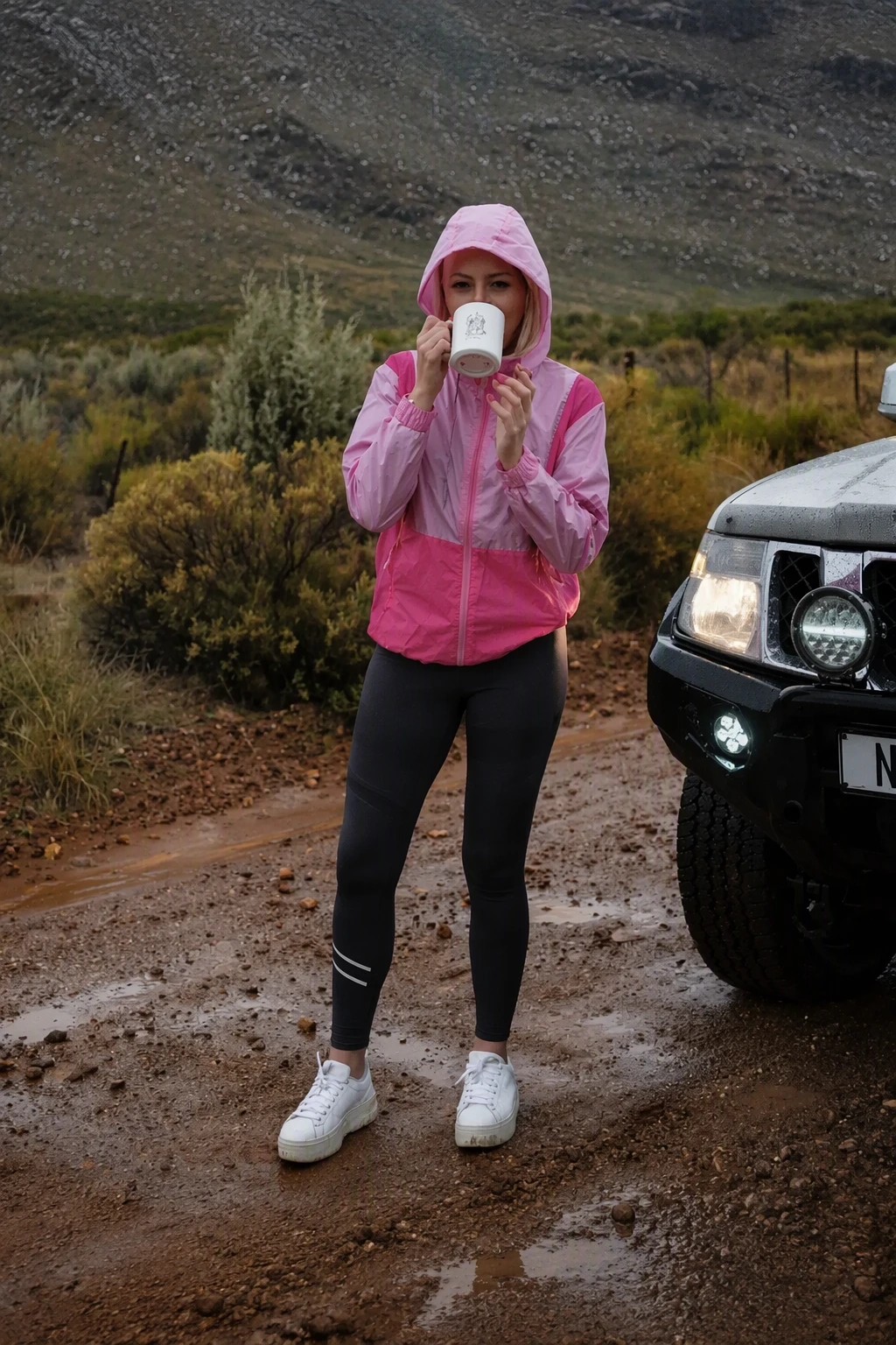 Rainy Day Ready: Alo Yoga Cloud Nine Jacket & Hoka One Sneakers