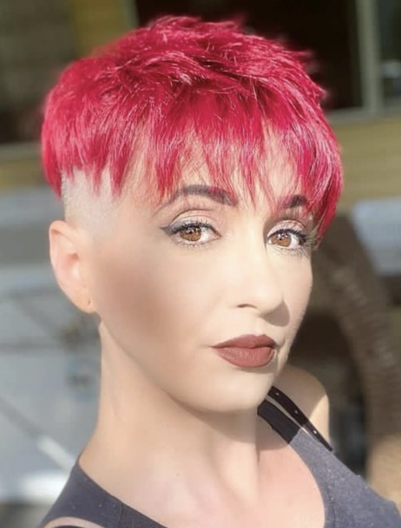 Raspberry Red Pixie with Shaved Undercut