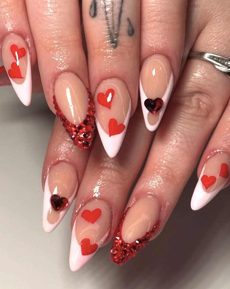 Red Heart Valentine’s Day Stiletto Nails
