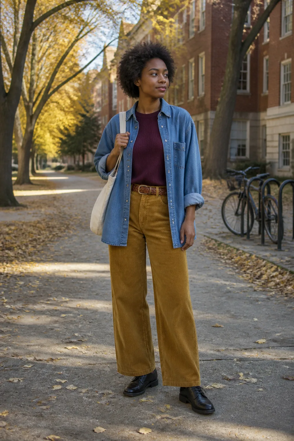 Relaxed Denim Shirt with Wide-Wale Corduroy Pants