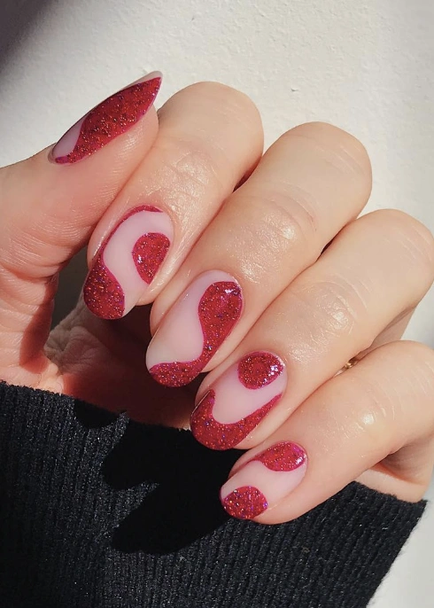 Ruby Glitter Swirl Abstract Acrylic Nails