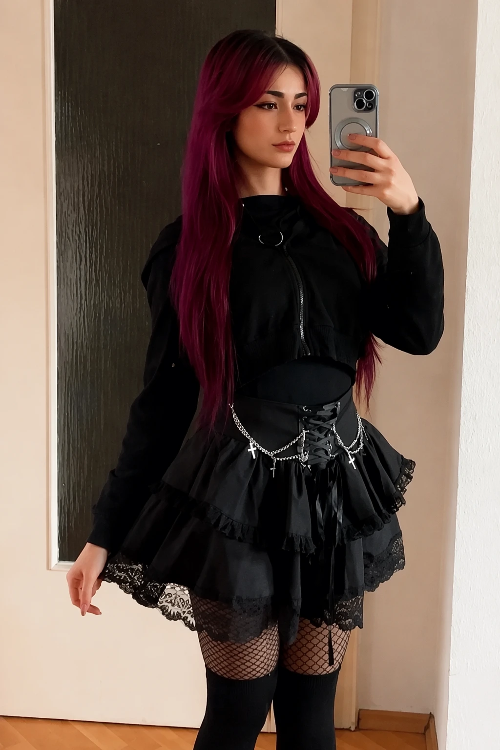 Ruffled Lace Mini with Hooded Layer