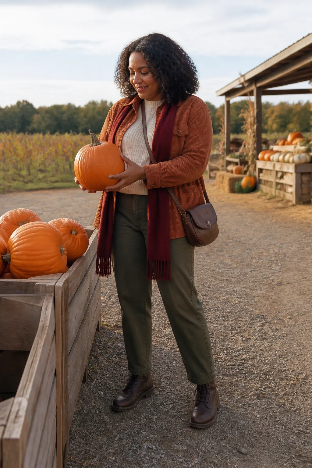 Rust Corduroy Shacket with Straight-Leg Trousers