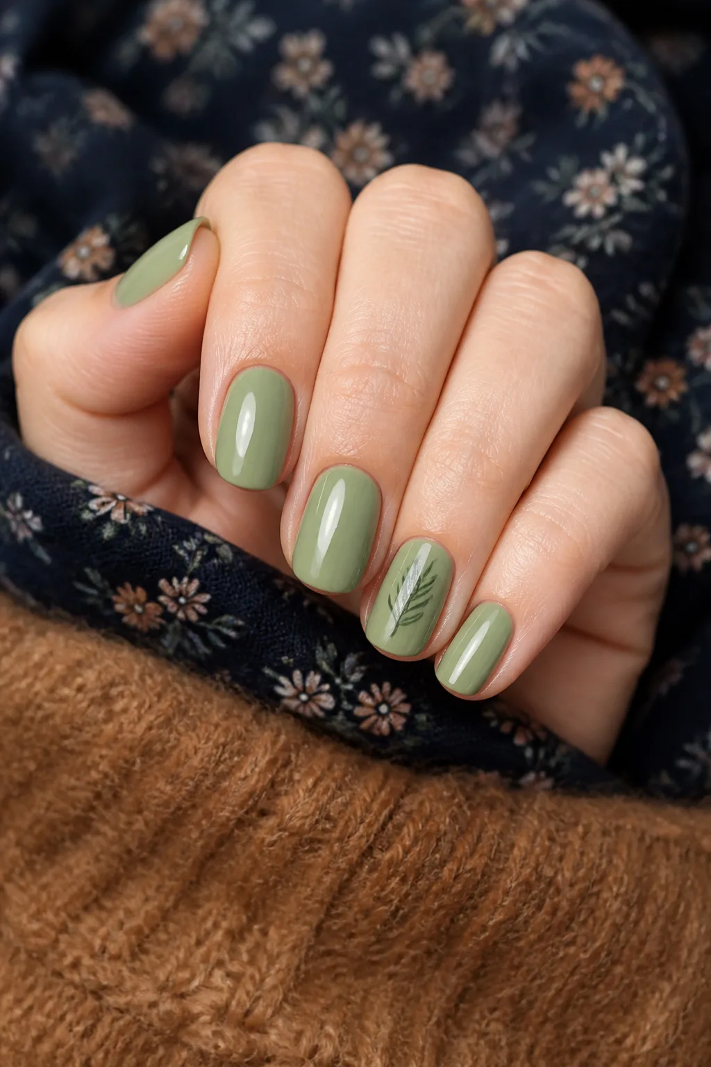 Sage Nails With a Floral Midi