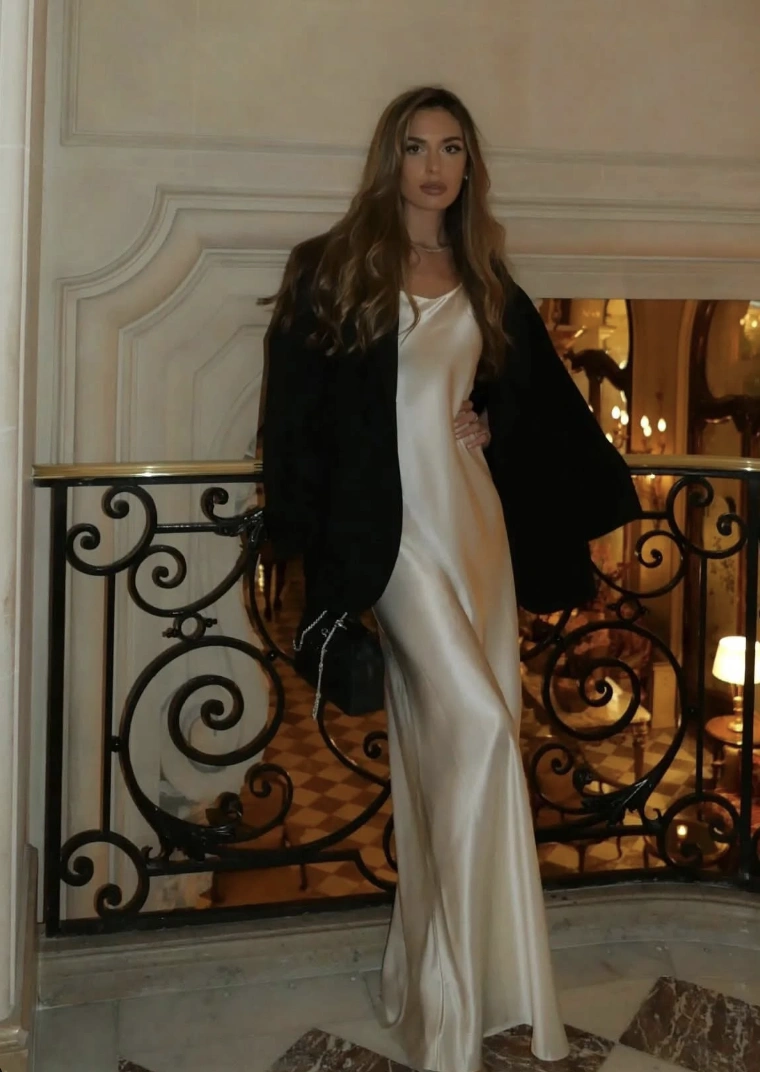 Satin Dresses + Black Statement Coat