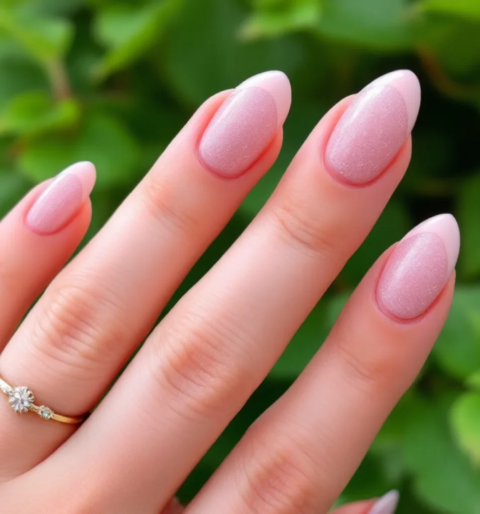 Shimmering Pink French Almond Nails