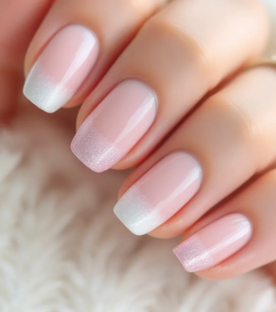 Shimmering Silver Glitter French Tips