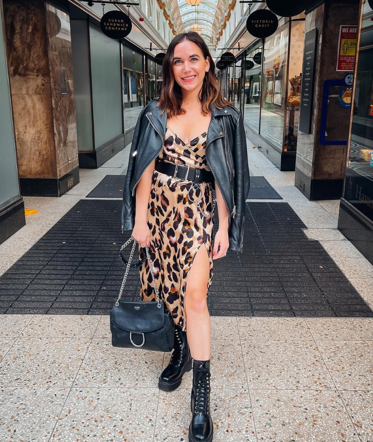 Shopping Chic: Leopard Dress + Leather Jacket + Combat Boots