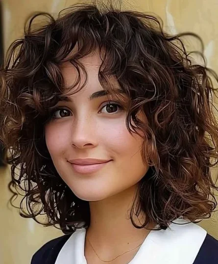 Short Curly Bob with Bangs