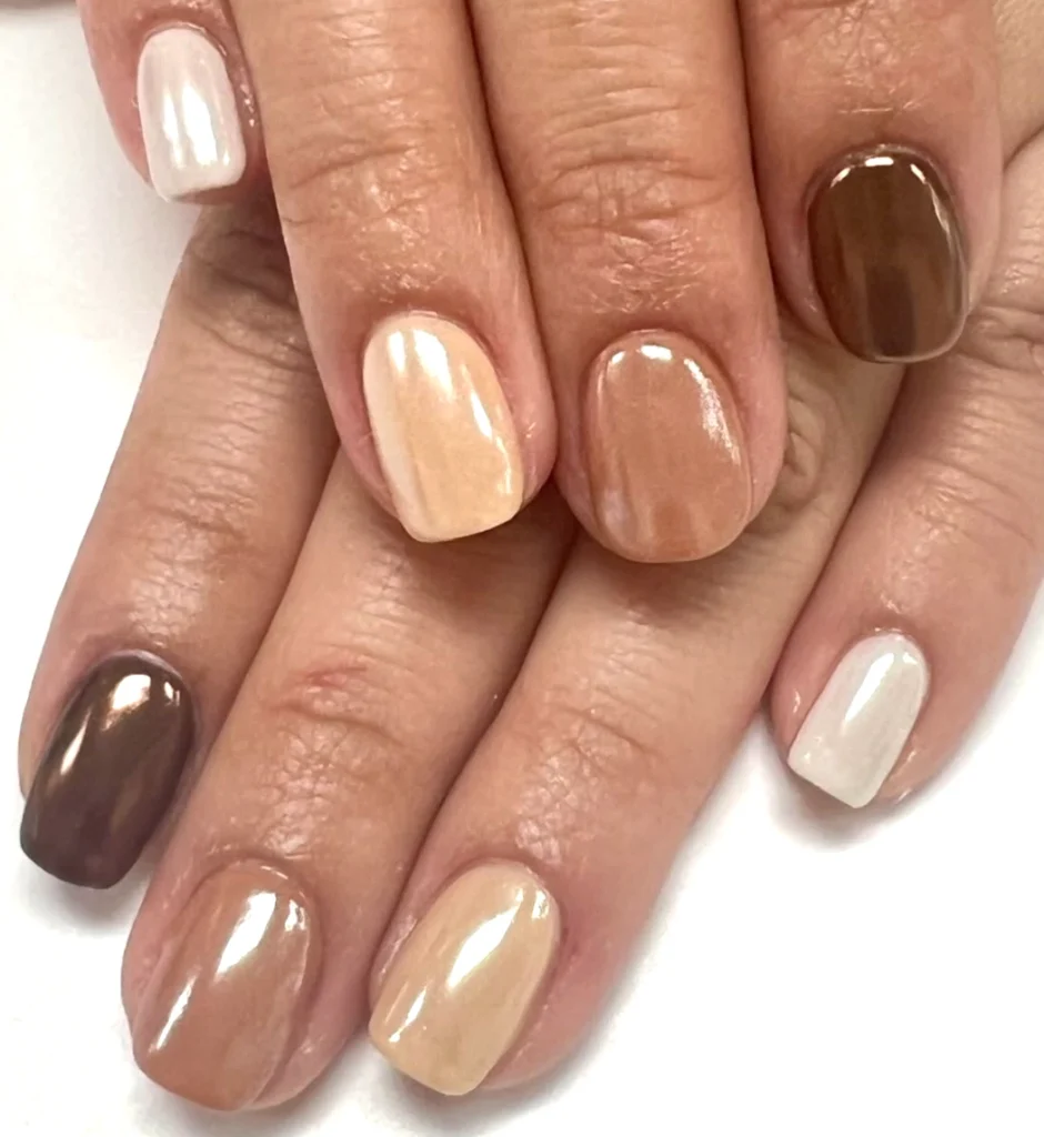 Short Square Nails in Earthy Tones