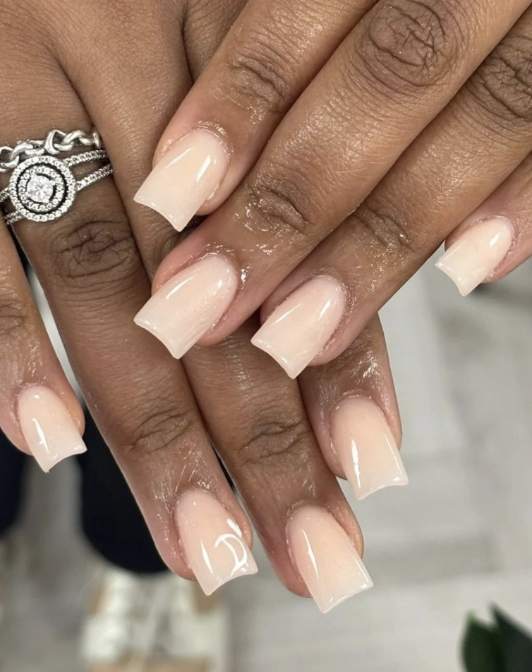 Short Square Nude Nails with Glossy Finish