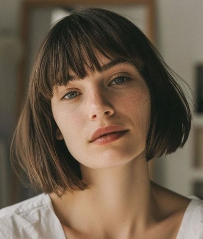 Shoulder-Length Bob with Soft Curtain Bangs