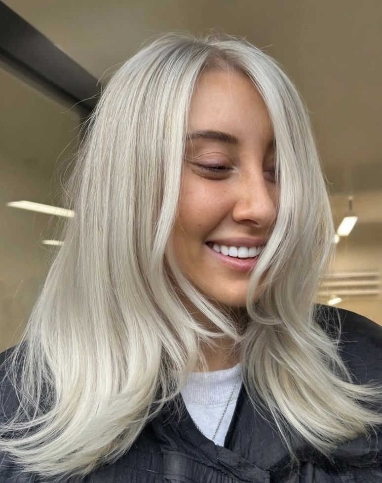 Shoulder-Length Platinum Blonde with Face-Framing Layers
