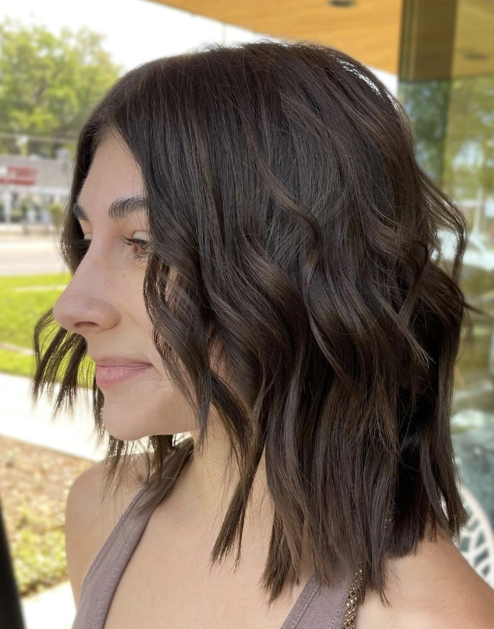 Shoulder-Length Wavy Bob for Dark Brown Hair