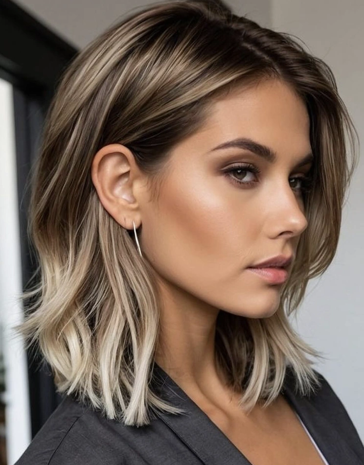 Shoulder-Length Wavy Lob with Subtle Highlights