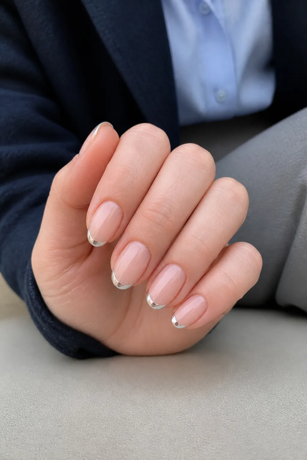 Silver French Chrome With Navy Wool