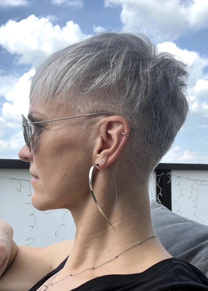 Silver-Gray Pixie Cut with Barely-There Undercut