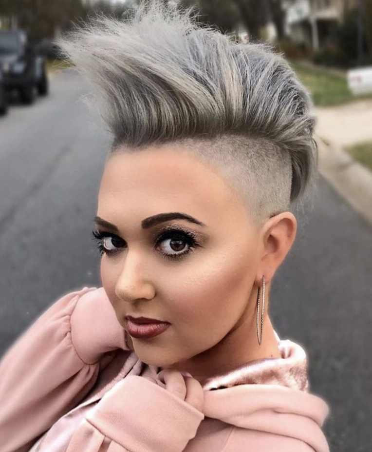 Silver-Grey Pixie with Shaved Undercut and Voluminous Top