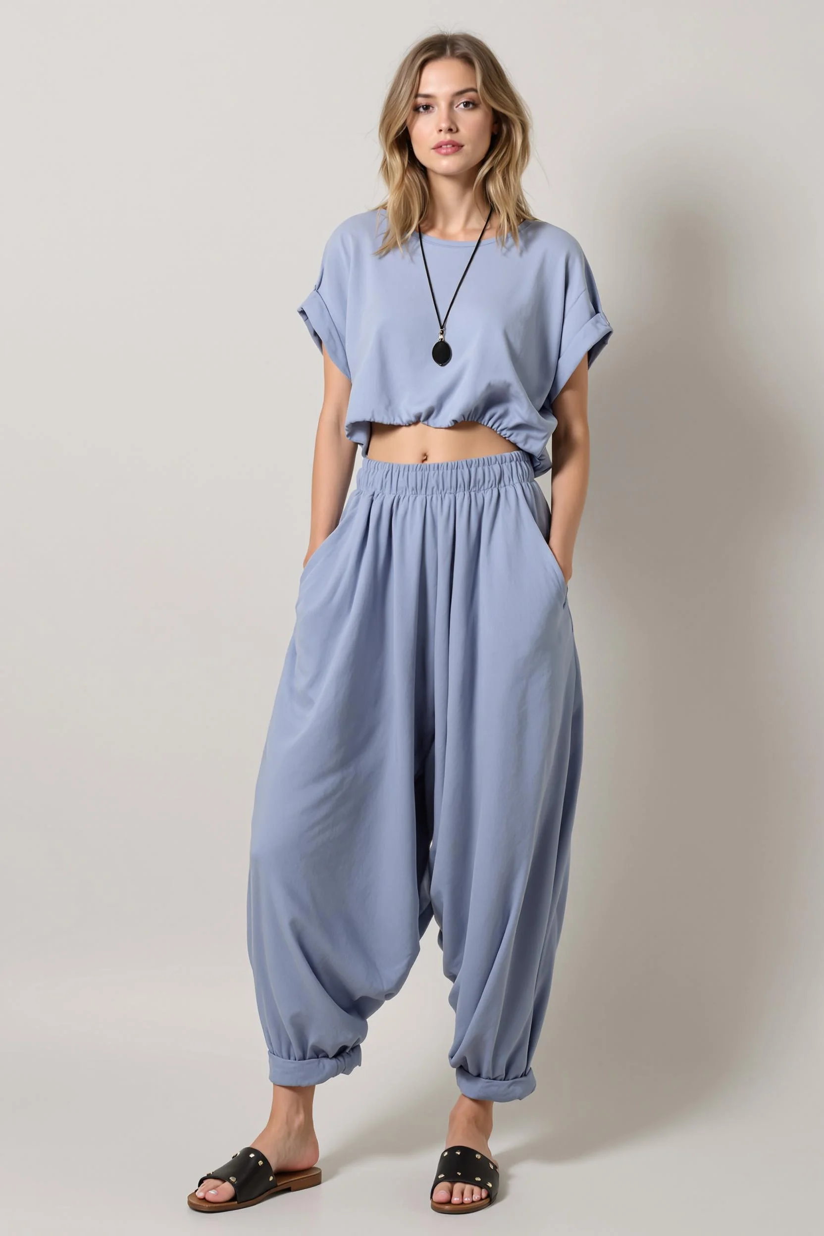 Sky Blue Crop Top + Light Blue Harem Pants