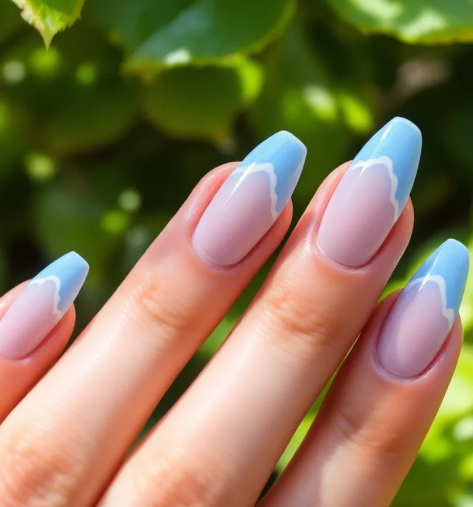 Sky Blue Scalloped French Tips