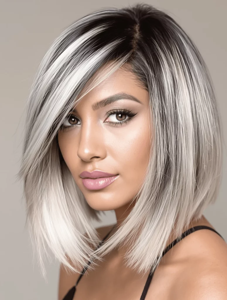 Sleek Bob with Platinum Balayage