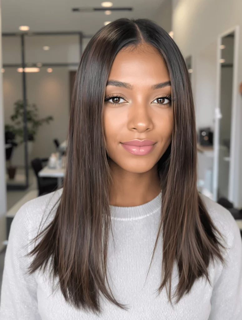 Sleek Straight Hair with Chocolate Brown Balayage