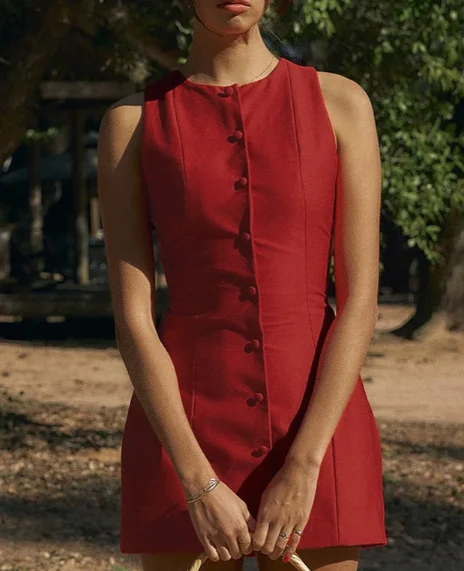 Sleeveless Button-Down Red Mini Dress