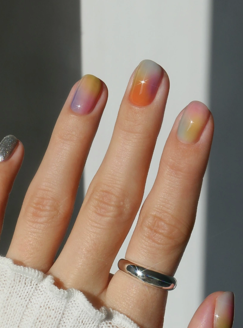 Soft Gradient Square Nails with Shimmer