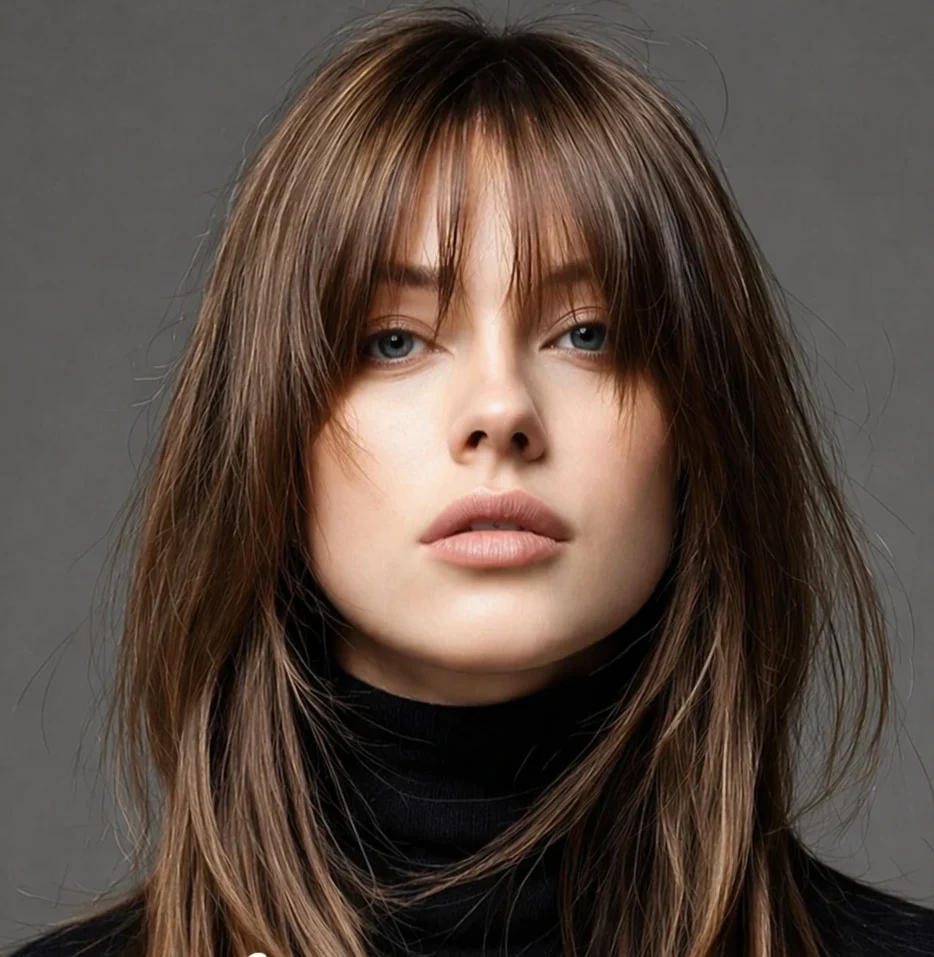 Soft Layered Cut with Wispy Bangs for Medium Hair