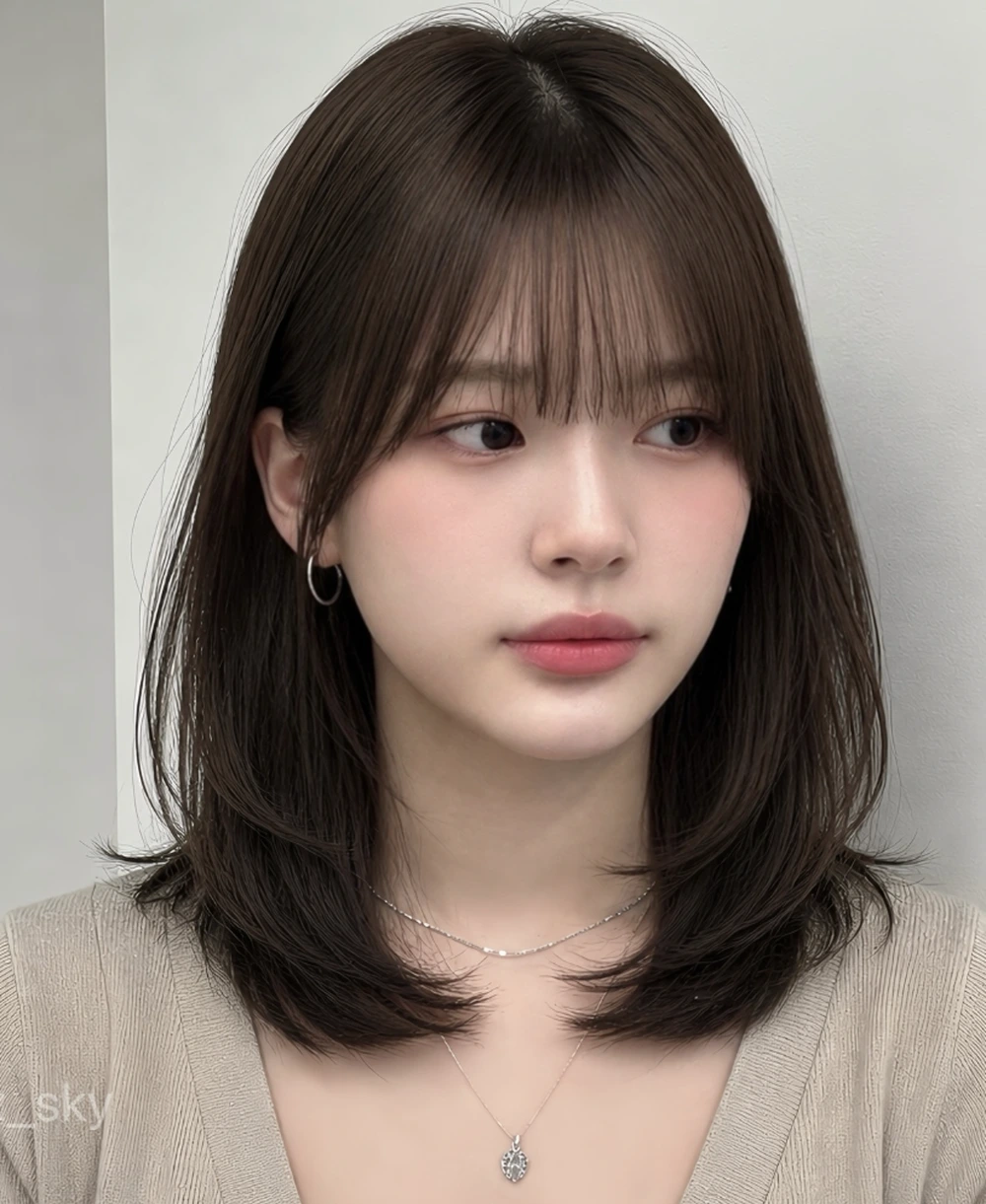 Soft Layered Lob with Curtain Bangs and Flipped Ends