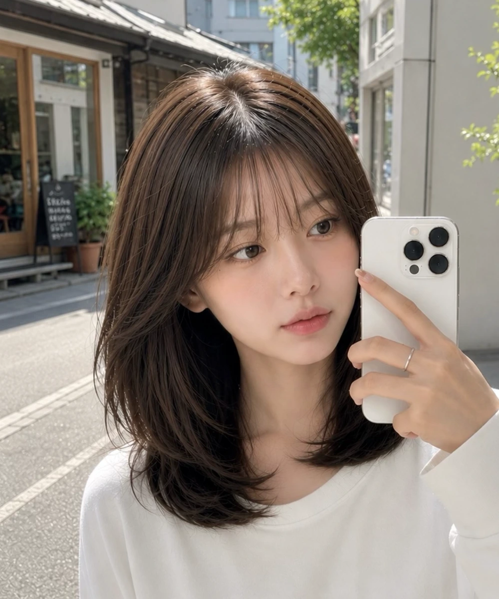 Soft Layered Lob with Side Bangs
