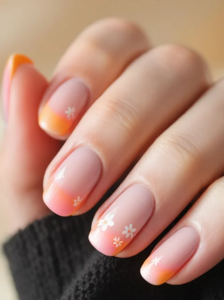 Soft Ombre Floral French Manicure Nails