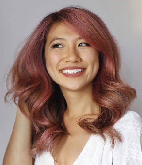 Soft Wave Hairstyle with Rose Brown Hair Coloring