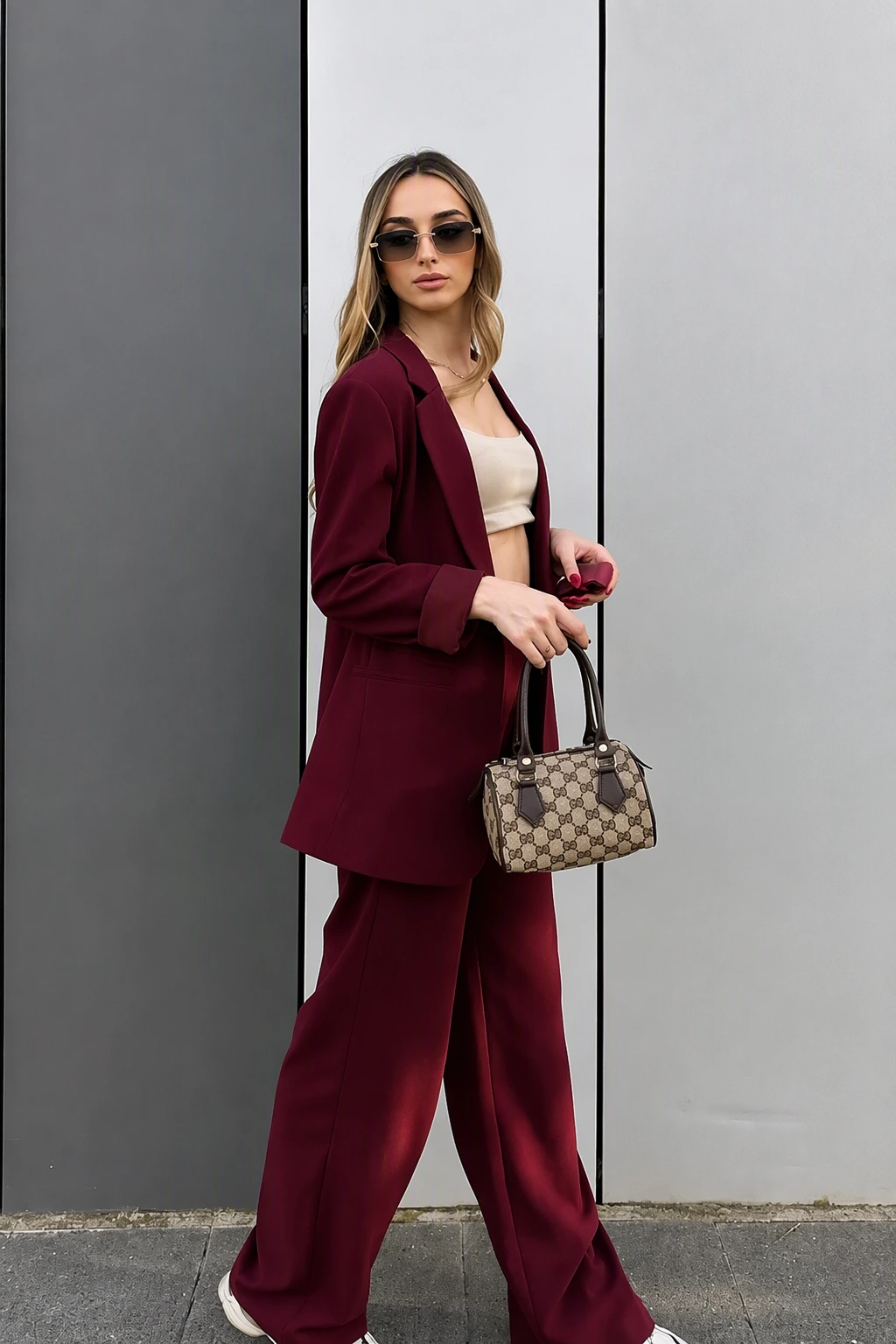 Sophisticated Suit: Burgundy Blazer + Trousers