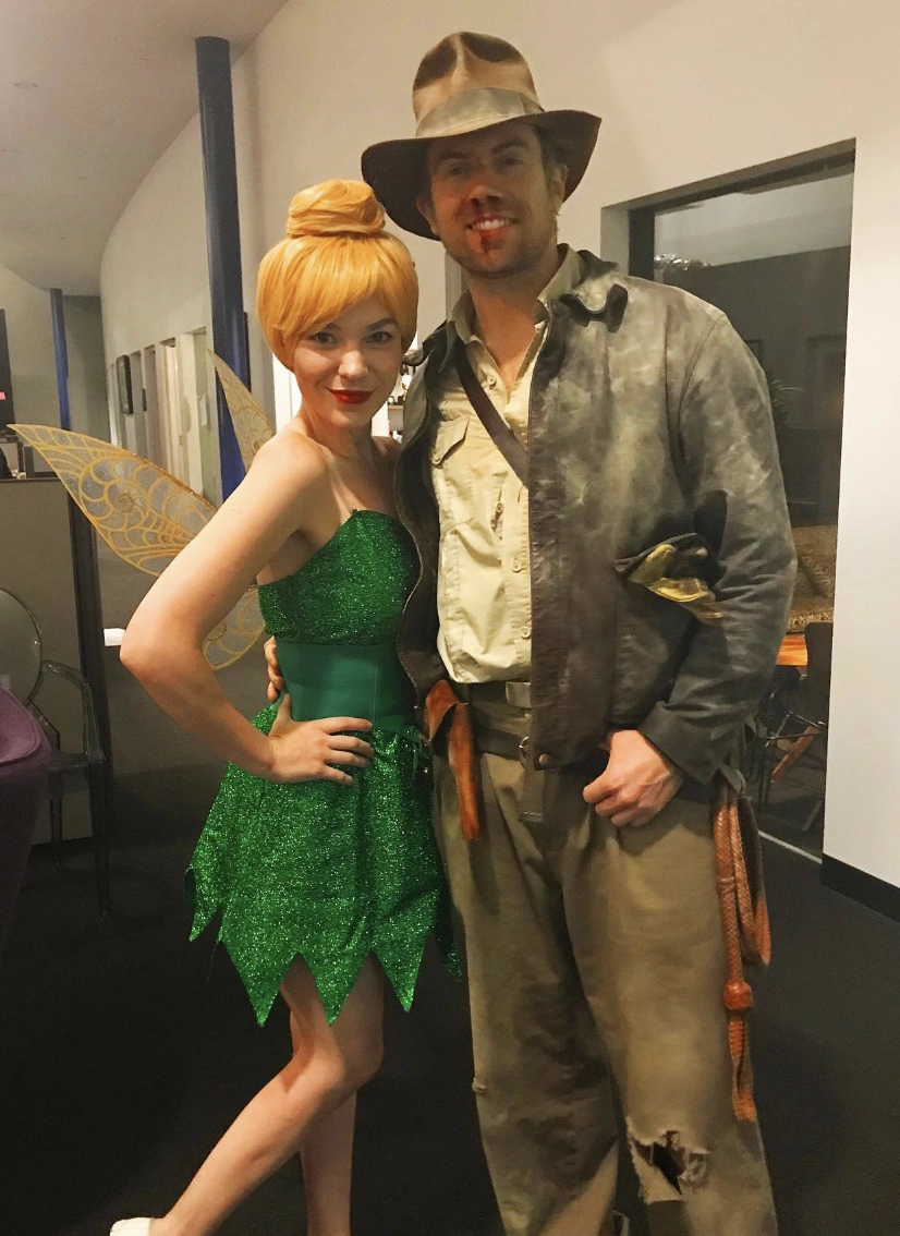 Sparkling Green Tinkerbell Dress + Adventurous Explorer Jacket + Classic Brown Fedora Hat