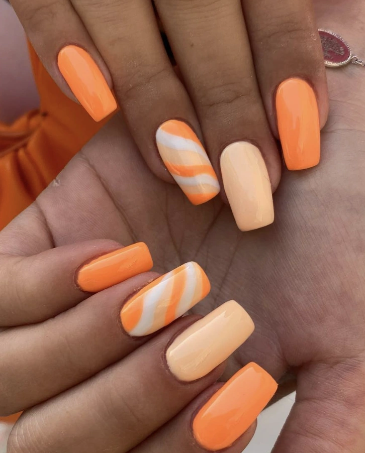 Square Acrylics in Tangerine, Peach, and Swirl
