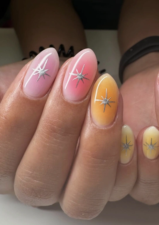 Starburst Ombre Almond Nails