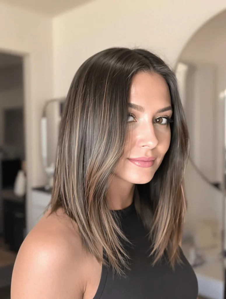 Straight Lob with Ash Brown Balayage