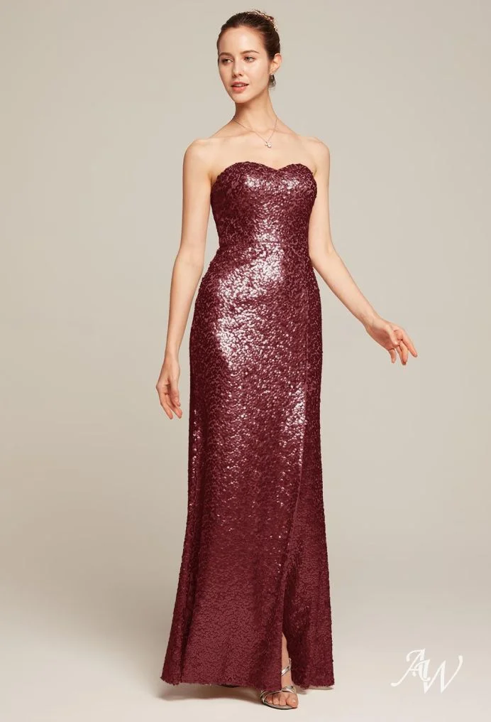 Strapless Burgundy Sequin Gown