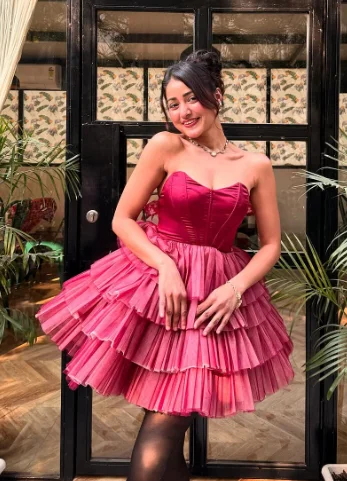 Strapless Tiered Ruffle Red Mini Dress