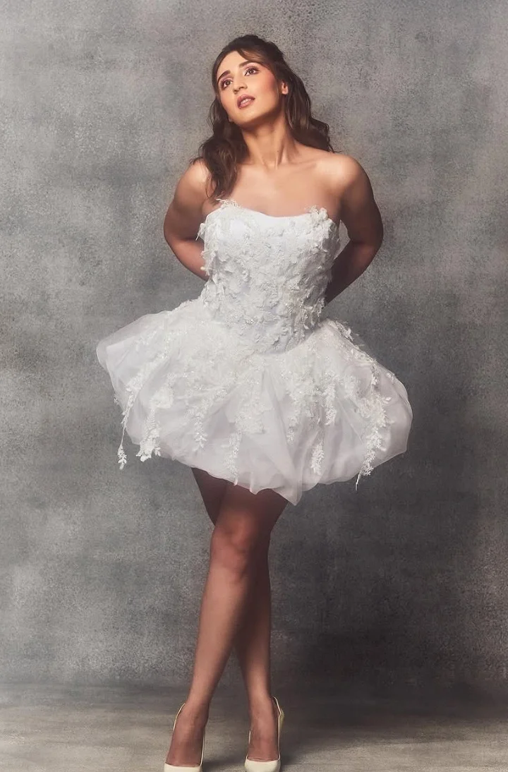 Strapless Tulle Mini White Dress with Lace Bodice