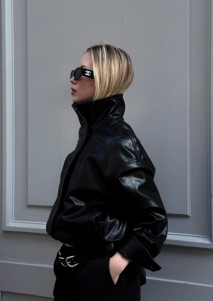 Structured Bob + Boxy High Collar Outerwear + Double Buckle Belt