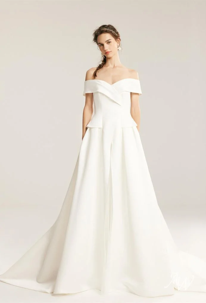 Structured Off-Shoulder Ball Gown with Clean Lines