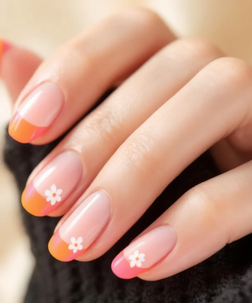 Sunset Hues Floral French Tips