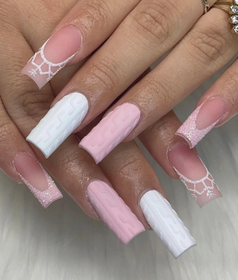 Sweater Weather: 3D Knit and Snowflake Square Nails