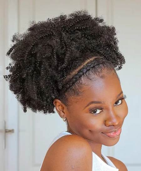Textured Afro Puff with Braided Detail