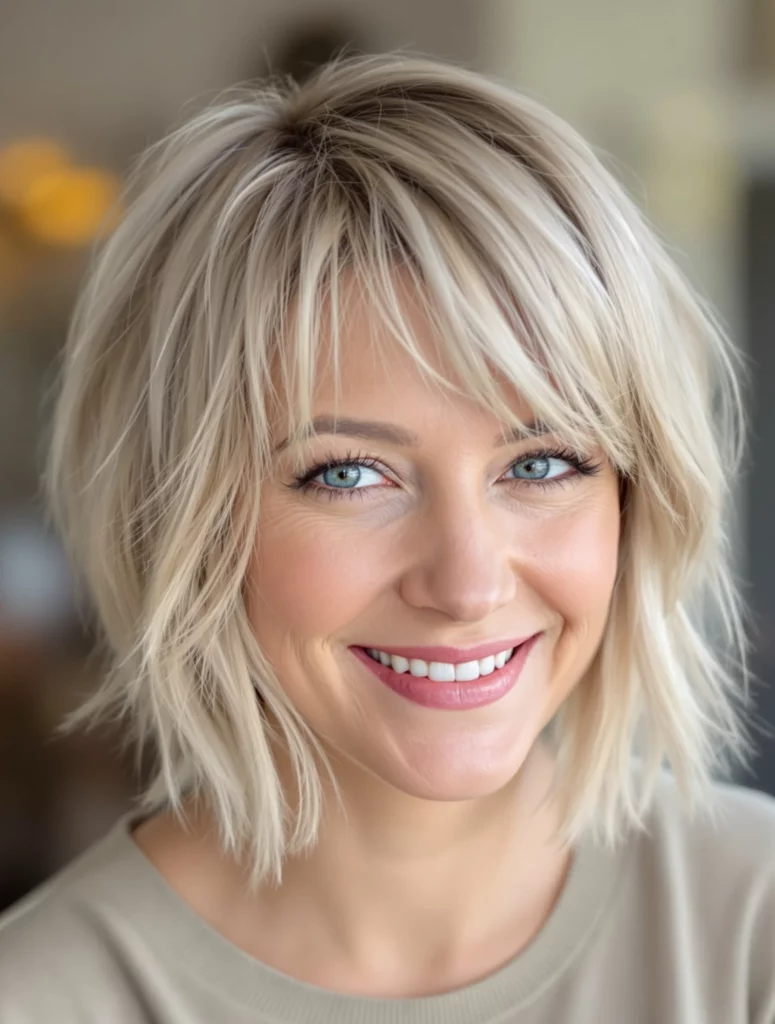 Textured Blonde Bob with Wispy Bangs